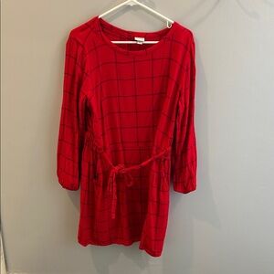 Red Plaid Long Sleeve Dress